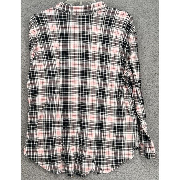 Rue 21 Women's Black/Pink Plaid Button Down Long Sleeve Stretch Shirt Size XL - Picture 9 of 10